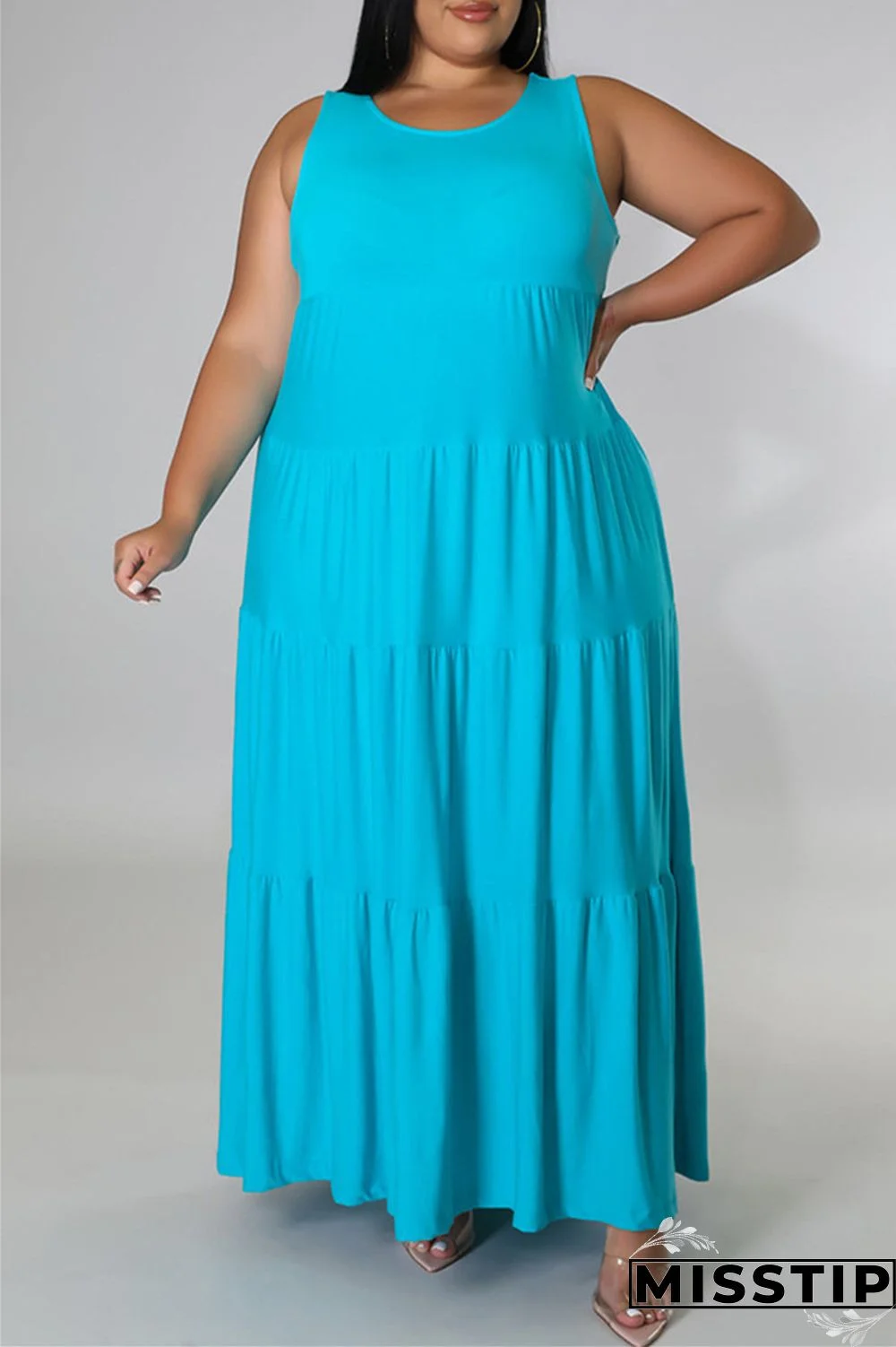 Black Fashion Casual Plus Size Solid Basic O Neck Vest Dress