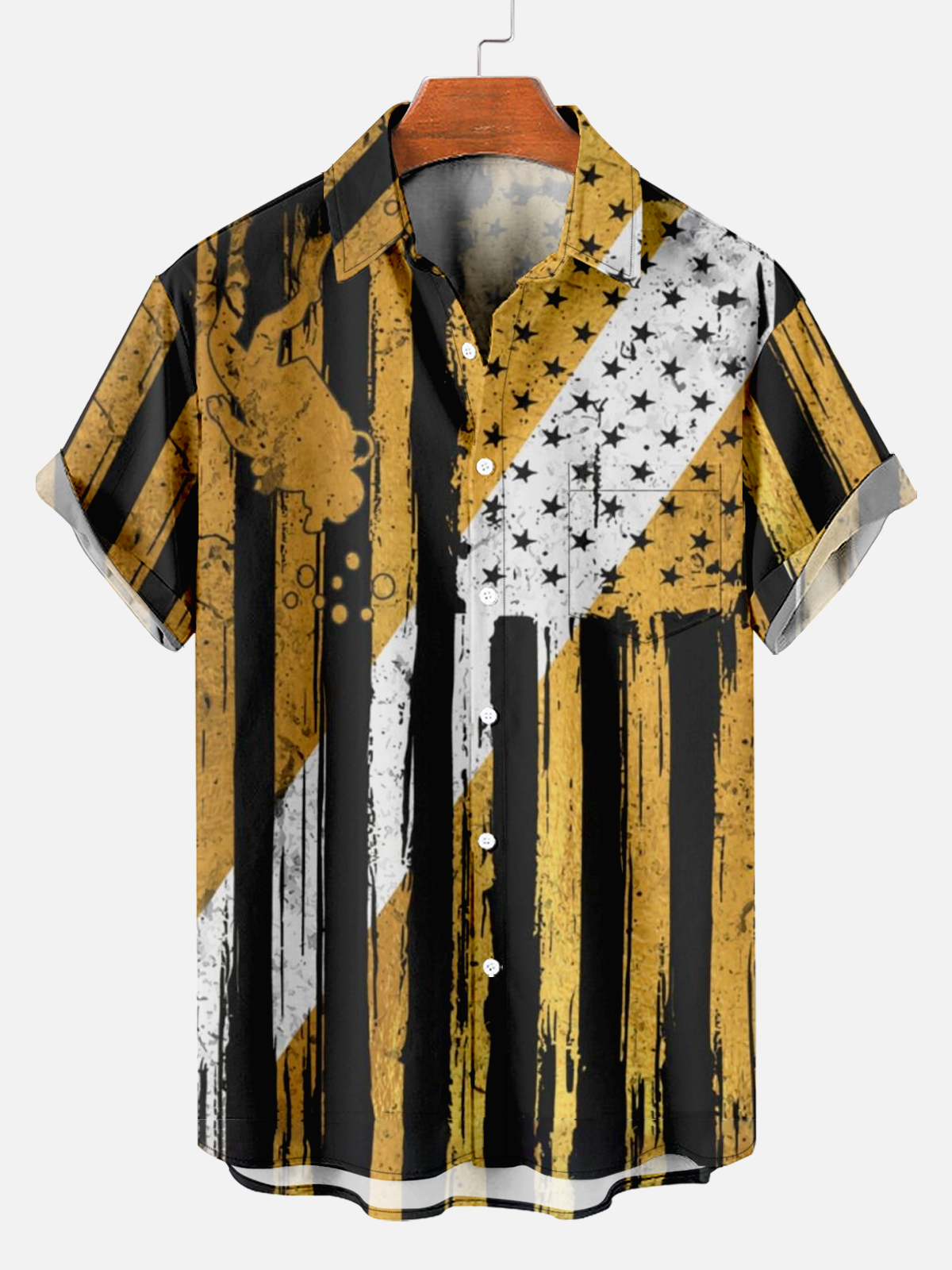 Men's American Flag Print Shirt PLUSCLOTHESMAN