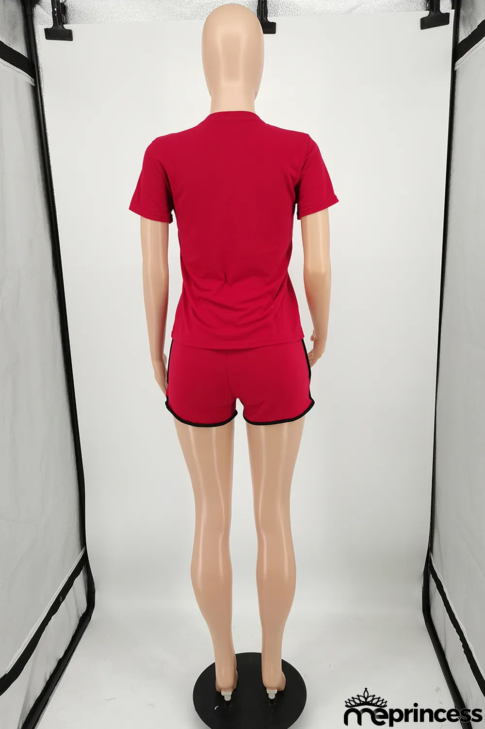 Fluorescent Green Fashion Casual Solid Basic O Neck Short Sleeve Two Pieces