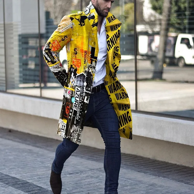 Casual print long wool jacket coat overcoat