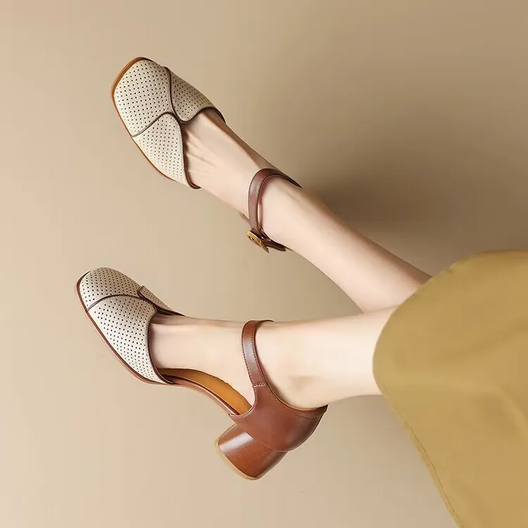 Yyvonne Retro Baotou Hollow Thick Heel With Women's Sandals 2025 Summer New Color High Heel Women's Shoes