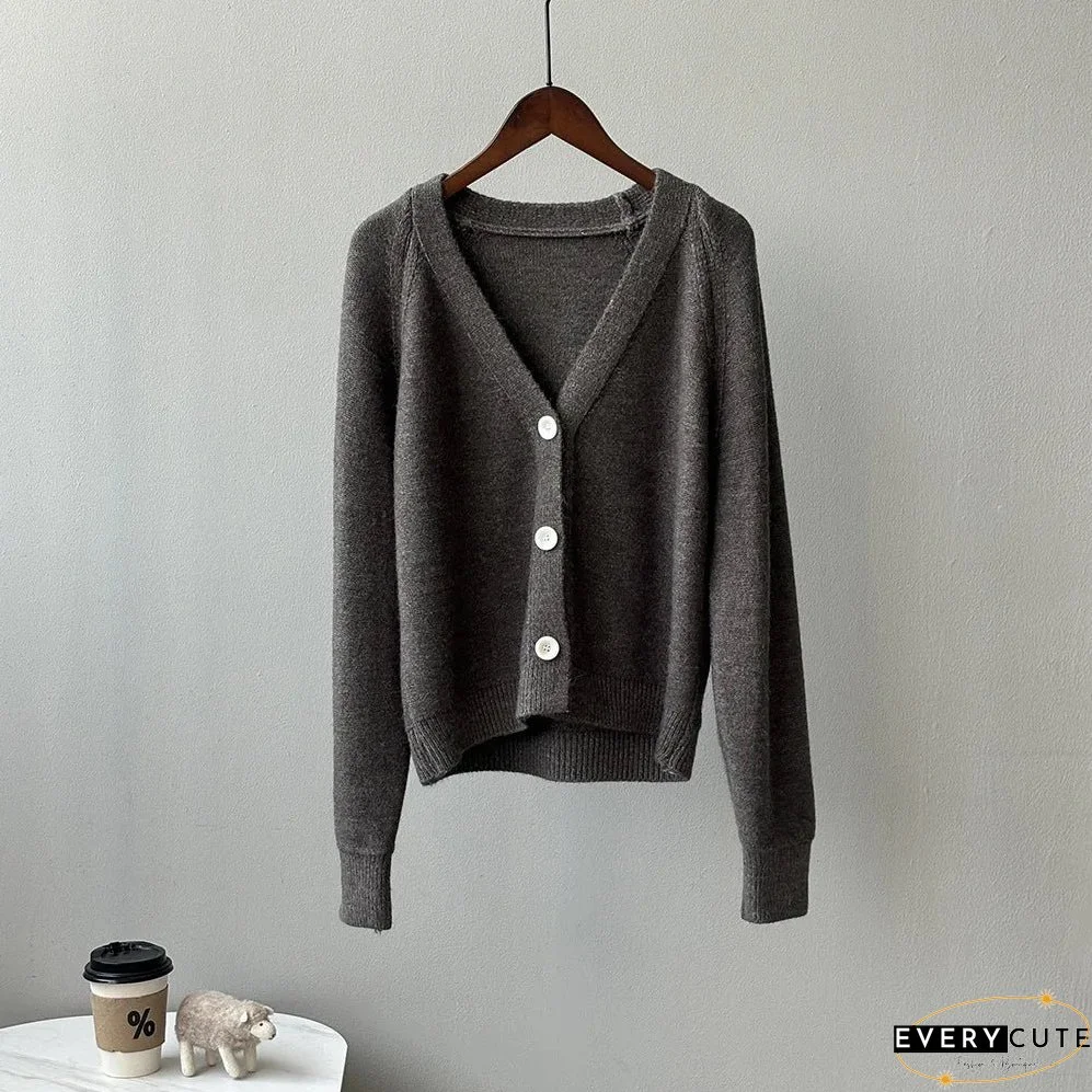 V-Neck Single Button Knitted Green Cape Clothes Autumn Women Christmas Sweater