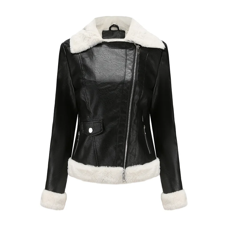 PASUXI Factory Price Autumn Winter Fleece Lapel Women's Outerwear Keep Warm Long Sleeve PU Motorcycle Leather Jacket huanwei