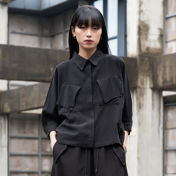 Original Japanese Darkwear Casual Versatile Mid-sleeve Shirts-dark style-men's clothing-halloween