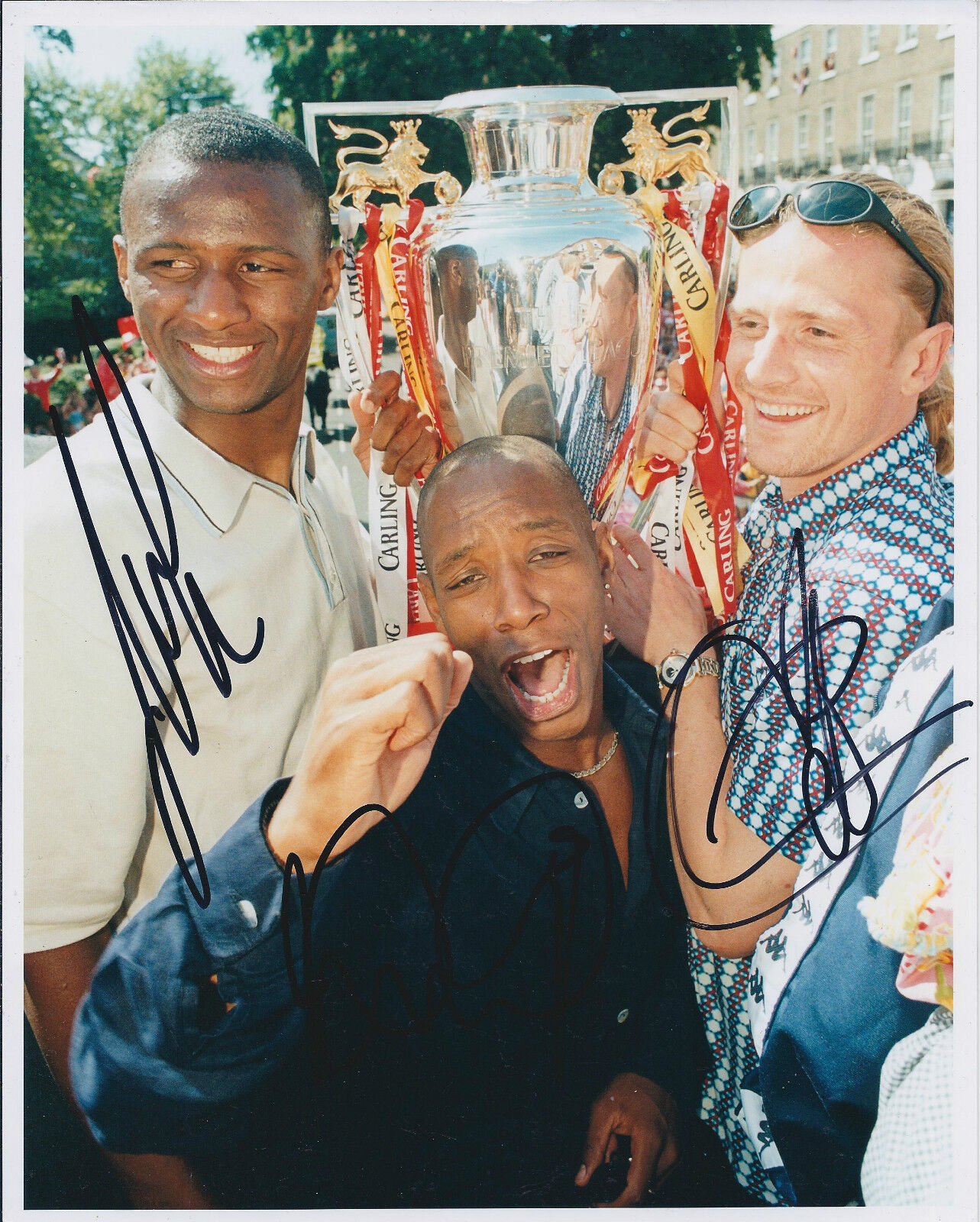 Ian WRIGHT, Patrick VIEIRA & Emmanuel PETIT SIGNED Autograph Photo Poster painting AFTAL ARSENAL