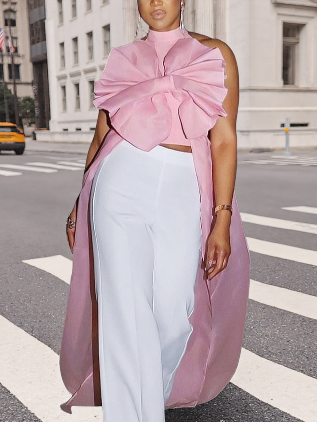 Elegant Plain Bow Halter Neck Blouse mysite idetrend