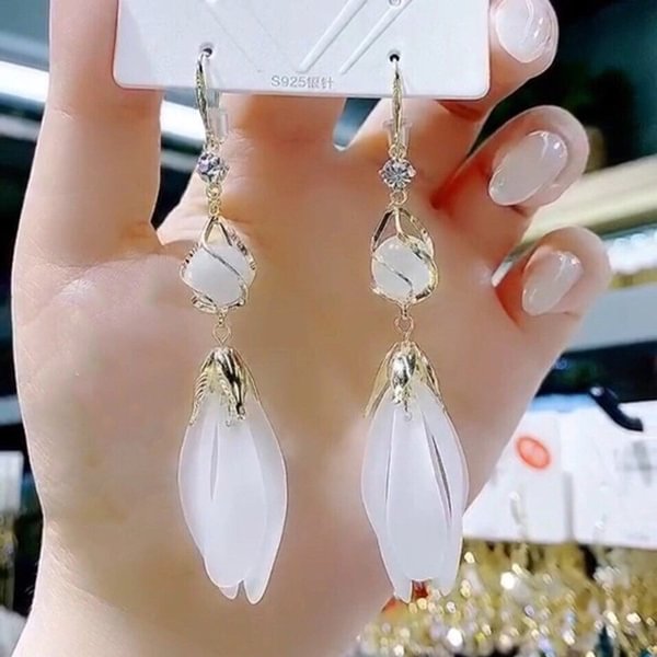 Fashion New Women's 14k Gold Bohemian Long Fairy Petal Tassel Earrings Temperament Long Pendant Opal Personalized Earrings Valentine's Day Gifts Anniversary Gifts Jewelry - Shop Trendy Women's Fashion | TeeYours