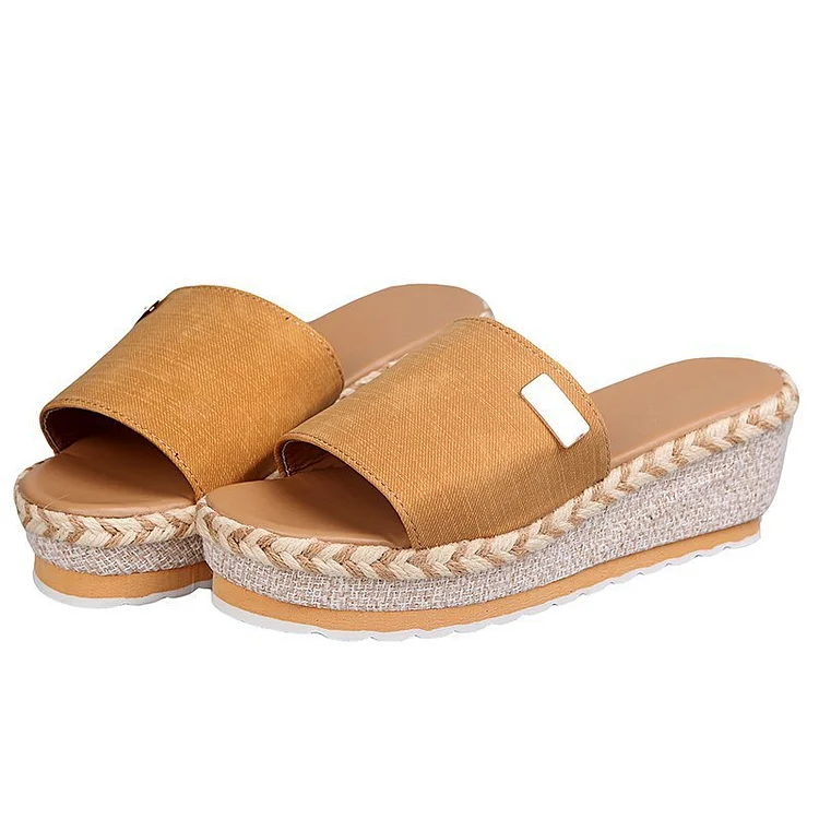 Plus Size Casual Yellow Sloping Heel Slippers  Flycurvy [product_label]