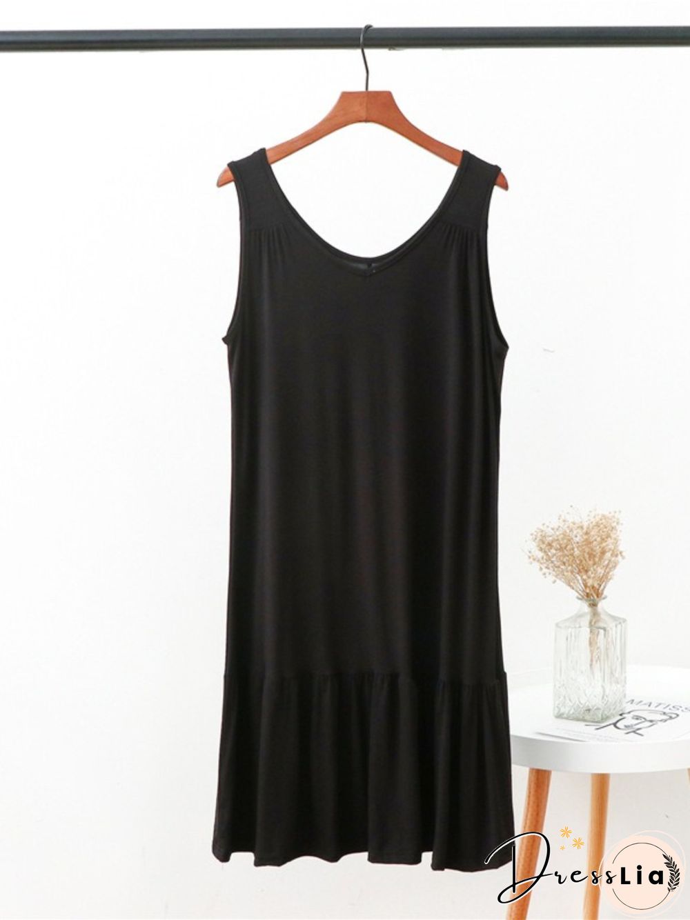 Vintage V Neck Plain Sleeveless Plus Size Casual Knitting Dress