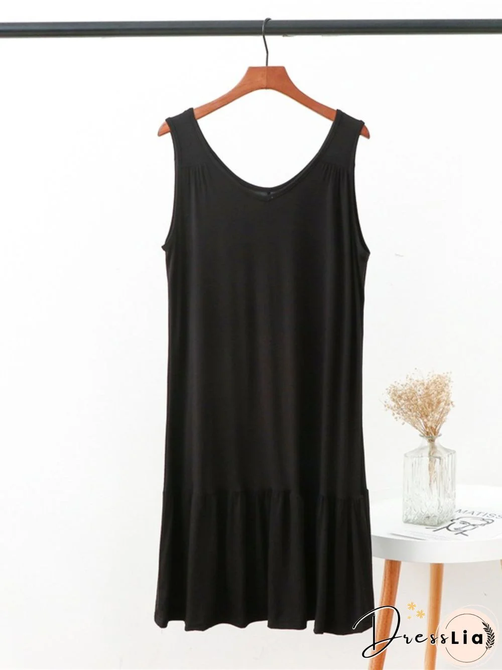 Vintage V Neck Plain Sleeveless Plus Size Casual Knitting Dress