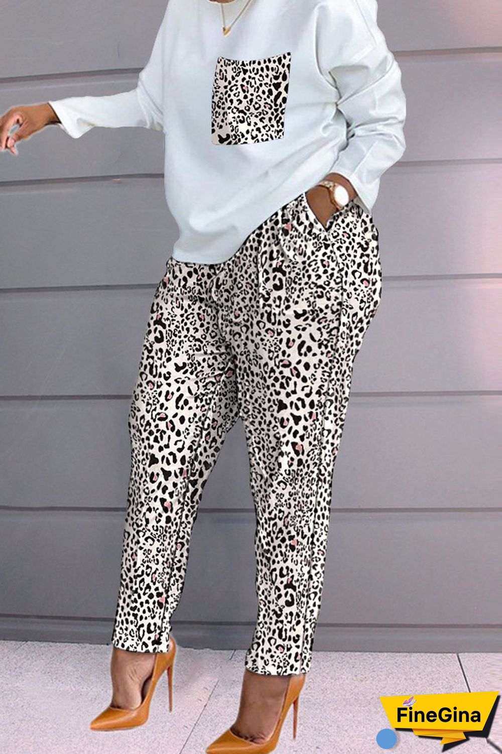 Blue Fashion Casual Print Patchwork O Neck Long Sleeve Two Pieces