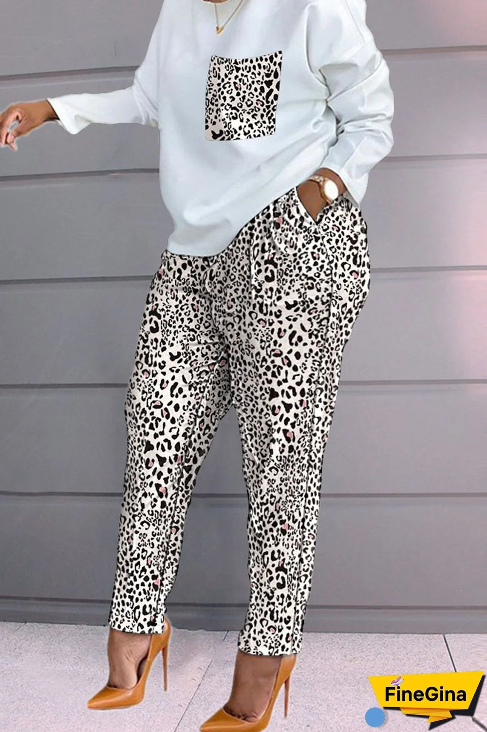 Blue Fashion Casual Print Patchwork O Neck Long Sleeve Two Pieces