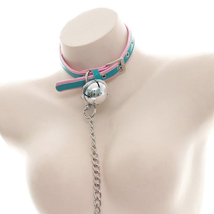 Cosplay Bell Leather Adjustable Choker Chain Necklace - Modakawa