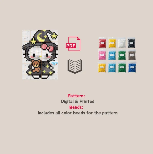 Sleepy Pajamas Kitty Pixel Pattern Fuse Bead Kit  | Cute DIY Fuse 1052 Beads Set