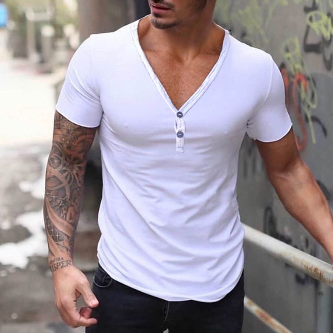 Men's Solid Color V-neck Casual Breathable T-Shirt