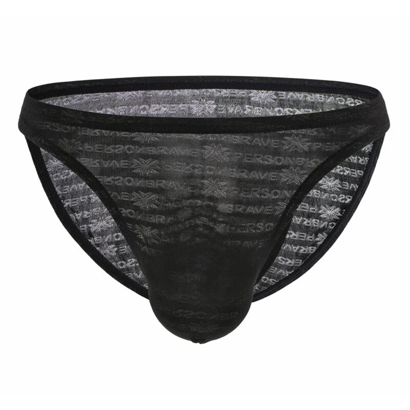 Aonga   Graduation Gifts Men's  Lace Transparent Briefs Underwear Men Logo Jacquard Fabric Silky Soft Comfortable Underpants Briefs