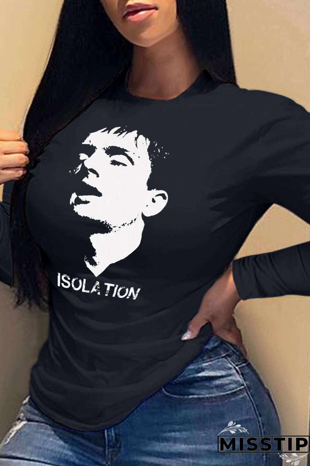 Black Casual Vintage Print Patchwork Letter O Neck Tops