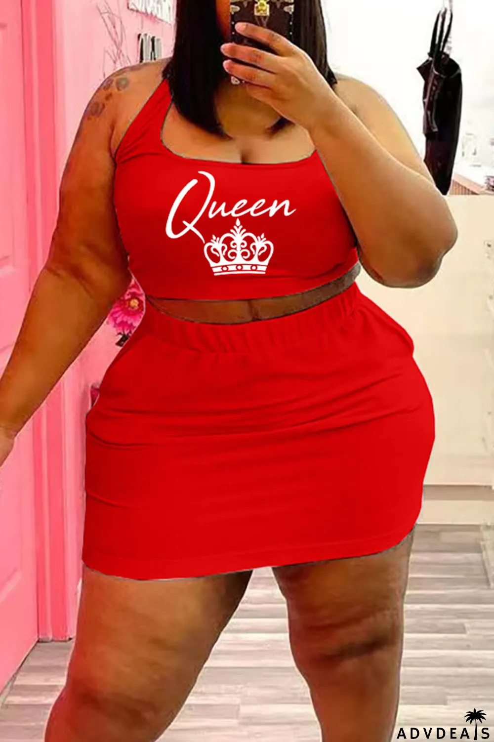 Blue Casual Print Split Joint U Neck Sleeveless Two Pieces