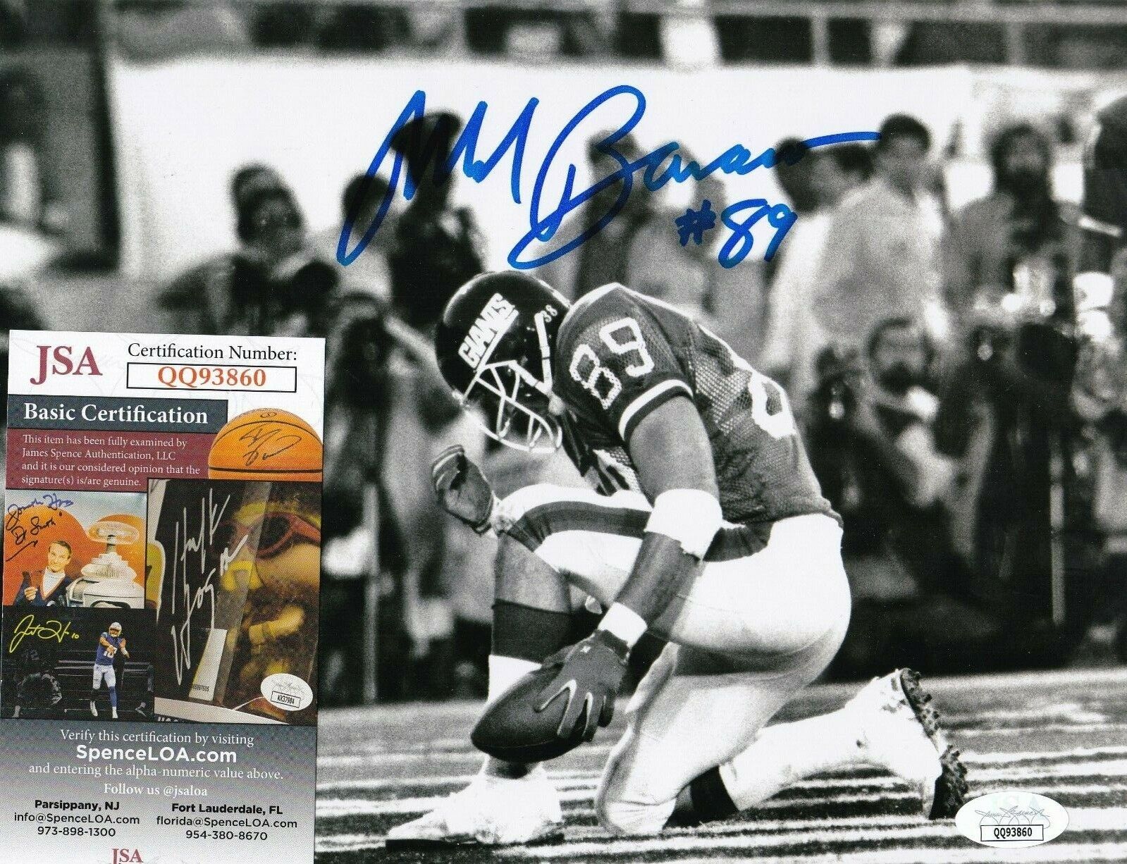 MARK BAVARO NEW YORK GIANTS JSA AUTHENTICATED ACTION SIGNED 8x10