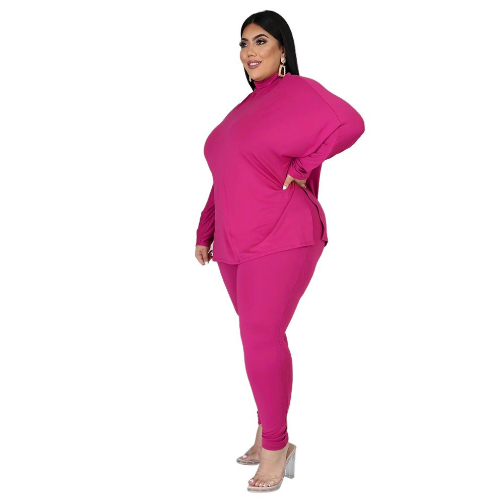 Autumn And Winter High Collar Solid Color Slit Long Sleeve Womens Casual Sports Two Piece