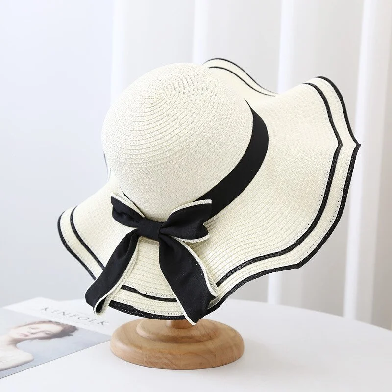 Summer Hat Women Boater Beach Hat Wide Side Female Casual Panama Hat Lady Classic Flat Bowknot Straw Sun Hat