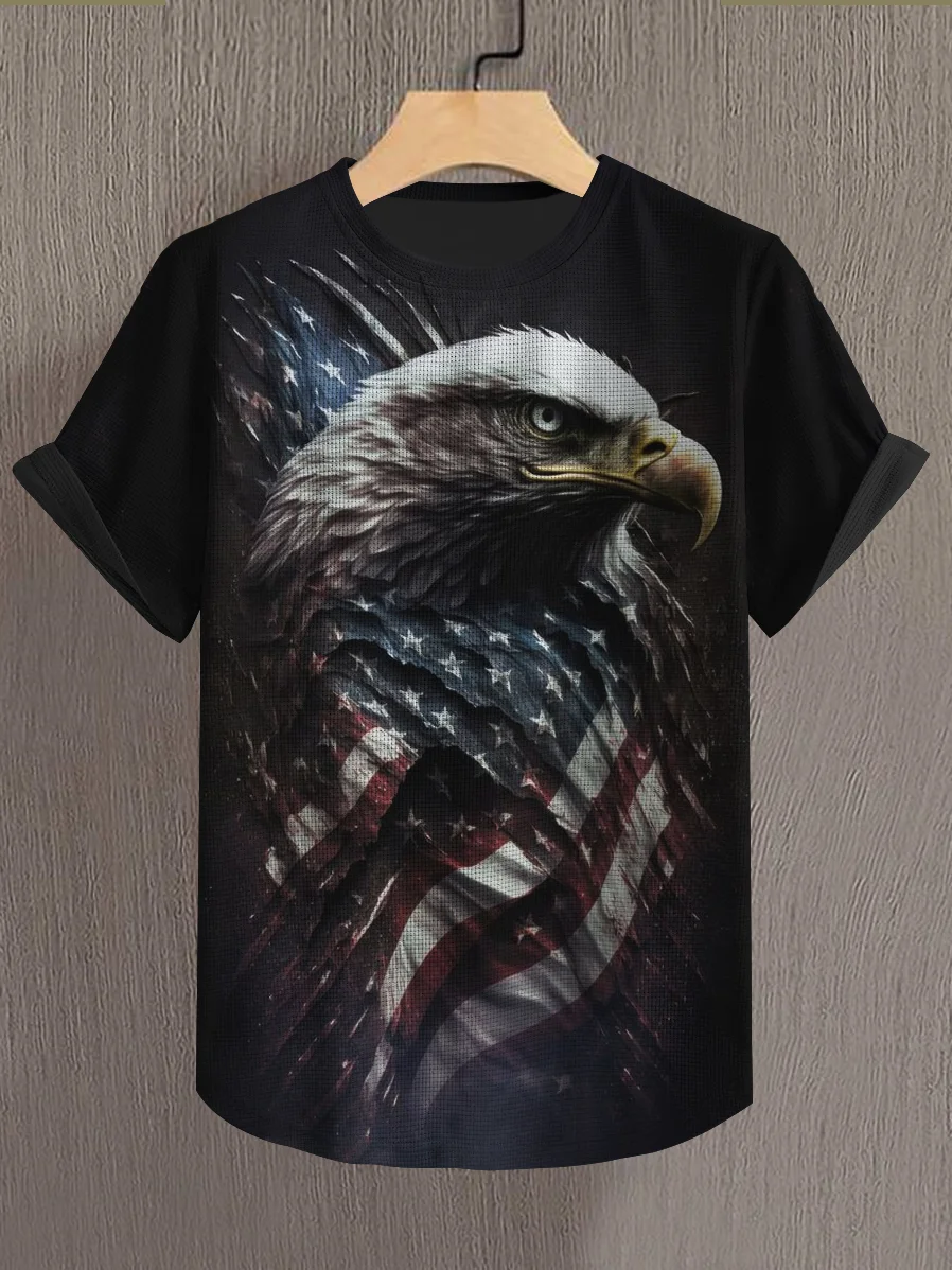 Men's American Flag Eagle Print Independence Day Casual T-Shirt
