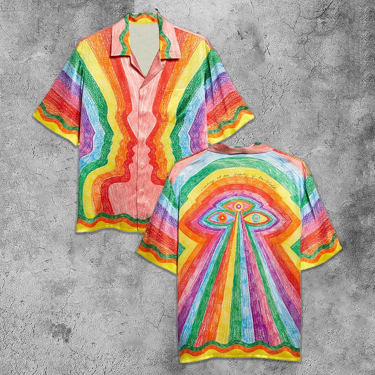 Looking At The Beauty Of The World Print Rainbow Shirt