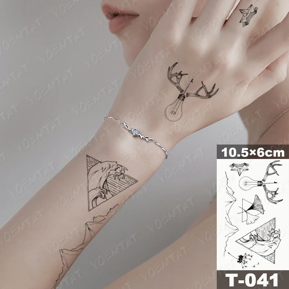Waterproof Temporary Tattoo Sticker Moth Butterfly Wolf Snake Deer Panda Animal Flash Tatto Women Men Kids Body Art Fake Tattoos