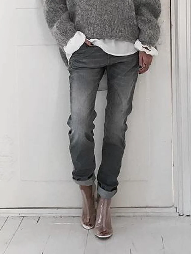 Gray Shift Denim Casual Jeans