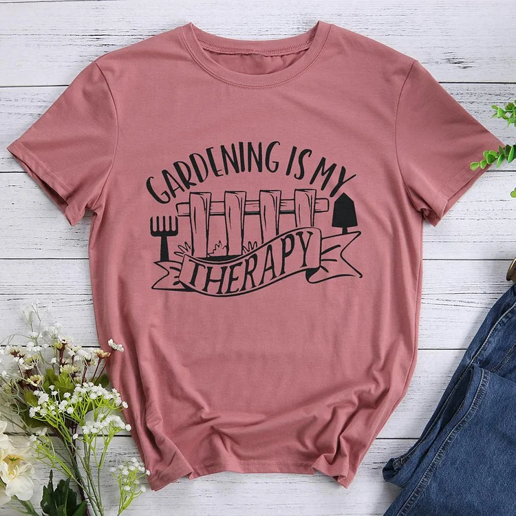 Gardening is my therapy Round Neck T-shirt