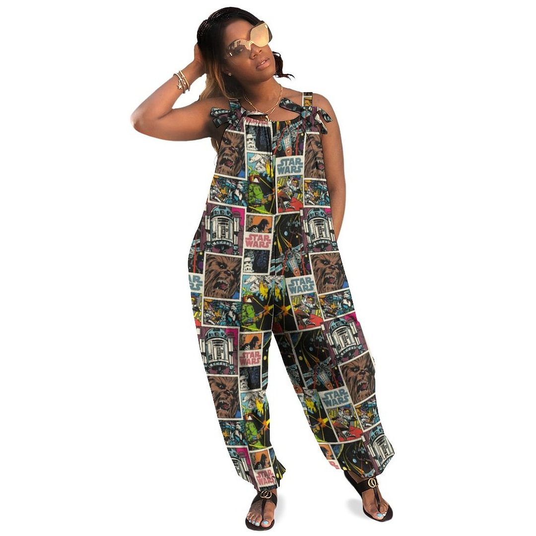 Classic Wars Print Comic Pattern Boho Vintage Loose Overall Corset Jumpsuit Without Top