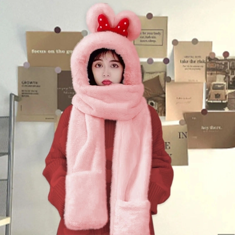 Children’s Hat Scarf Integrated Autumn And Winter Two-Piece Suit Warm And Cute Thickened Baby Cap Boys And Girls Winter Earmuffs Hat