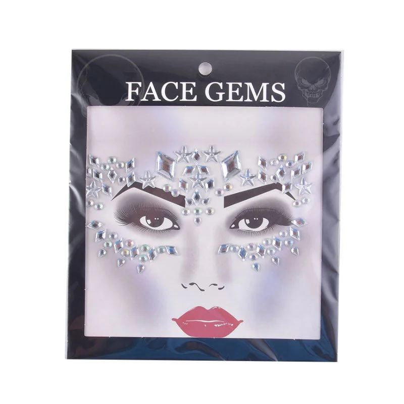 3D Gem Face Sticker Ghost Skull Face with Diamond Decoration Fashion Sexy Face Stickers Prom Holiday Party Face Decoration