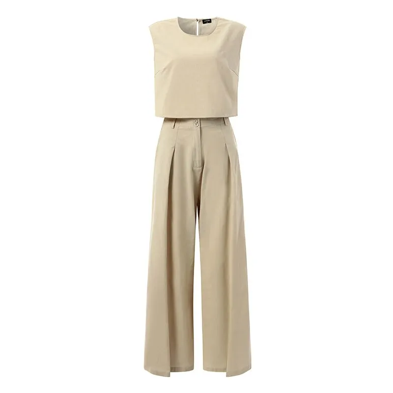 Summer Sleeveless Crew Neck Women Matching Sets 2022 VONDA Tanks Tops And Wide Leg Long Trousers Palazzo Pants Ropa De Mujer