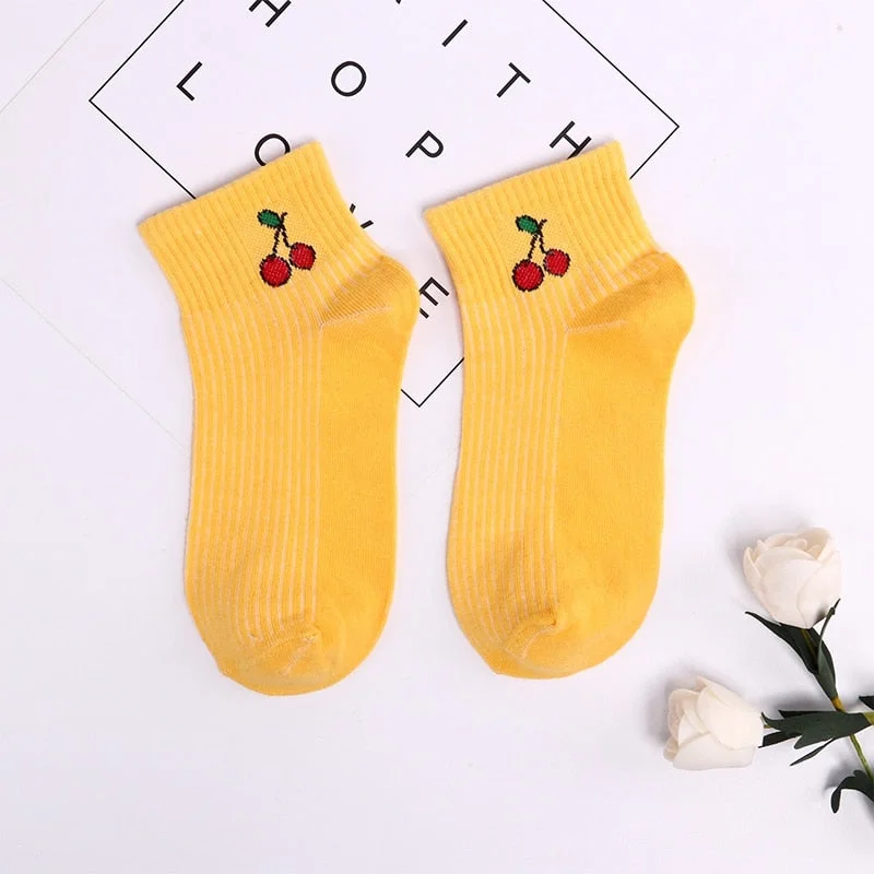 Women Solid Avocado Socks Casual Joker Cotton Short Socks Ladies Fruit Print Concise Korean College Style Breathable Sox Trendy