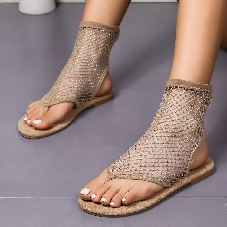 Breakj Breakj Spring And Summer New Large-Size Lady Flat-Soled Sandals Breathable Mesh Hot Diamond-Shaped Sandals Temu Fashion