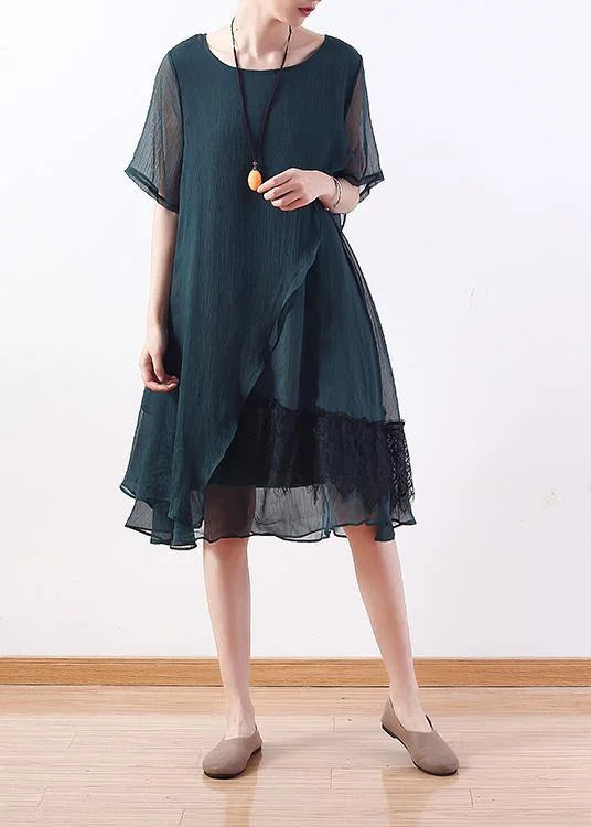 Loose green Chiffon quilting clothes Casual Wardrobes layered Knee summer Dresses
