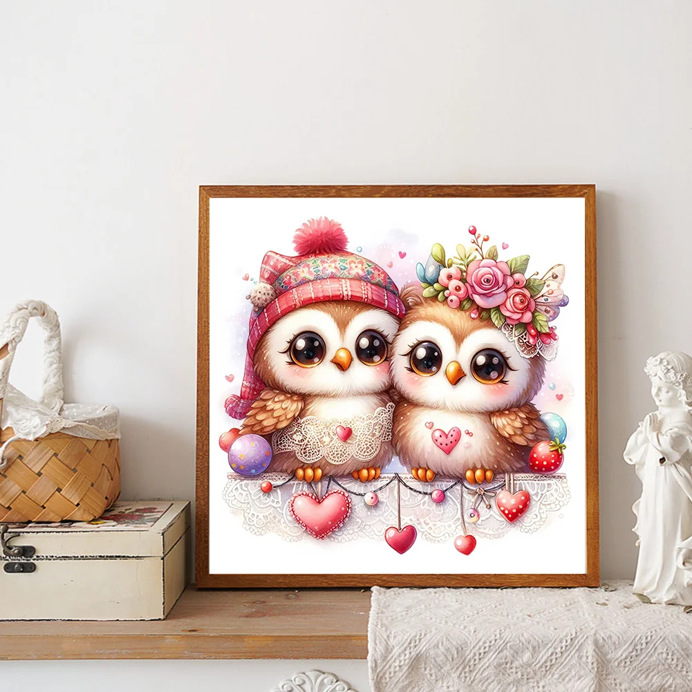 Diamond Painting - Full Round Drill - Cute Owl(Canvas|30*30cm)