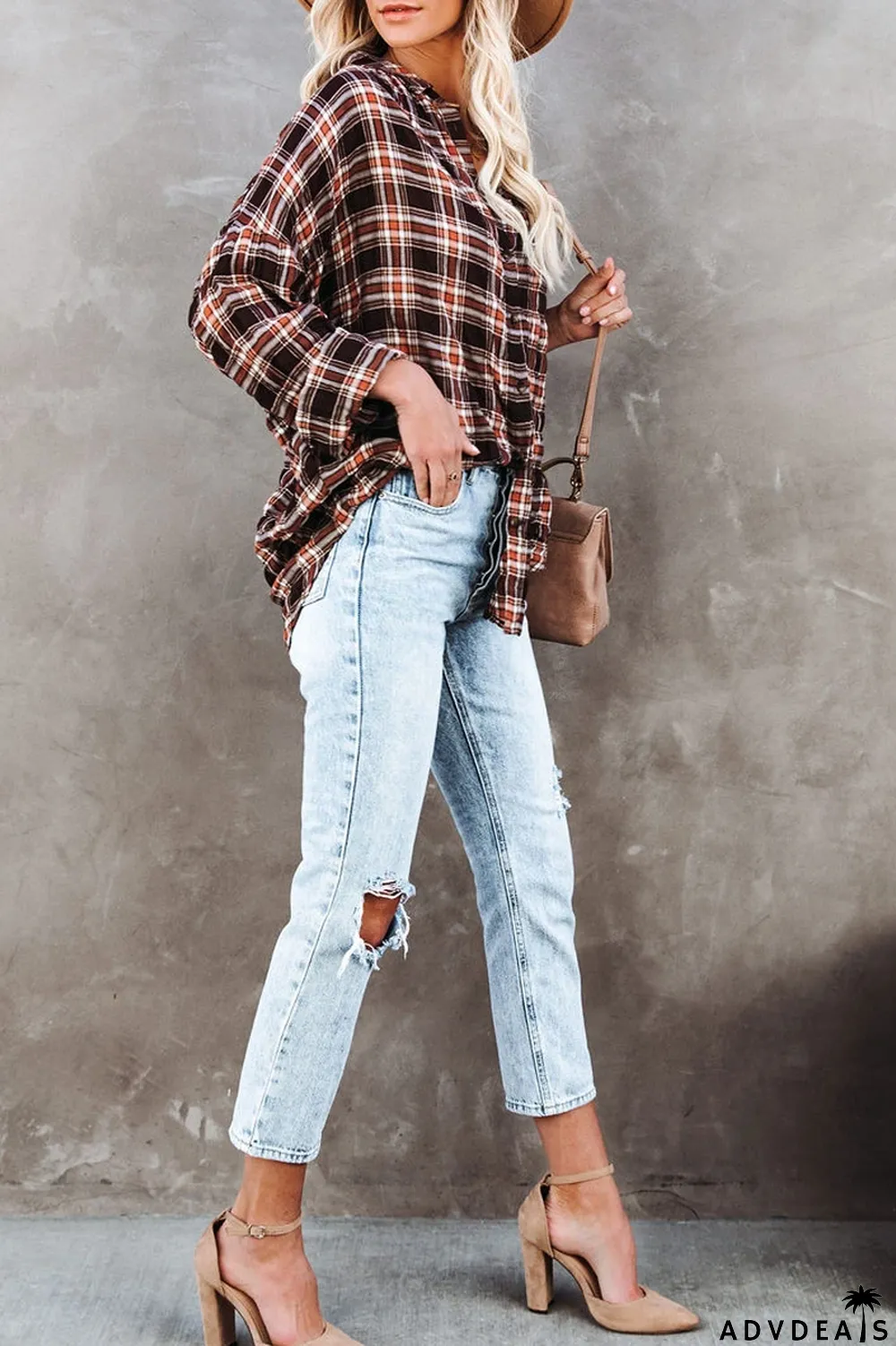 Lapel Plaid Long Sleeve Shirt Coat