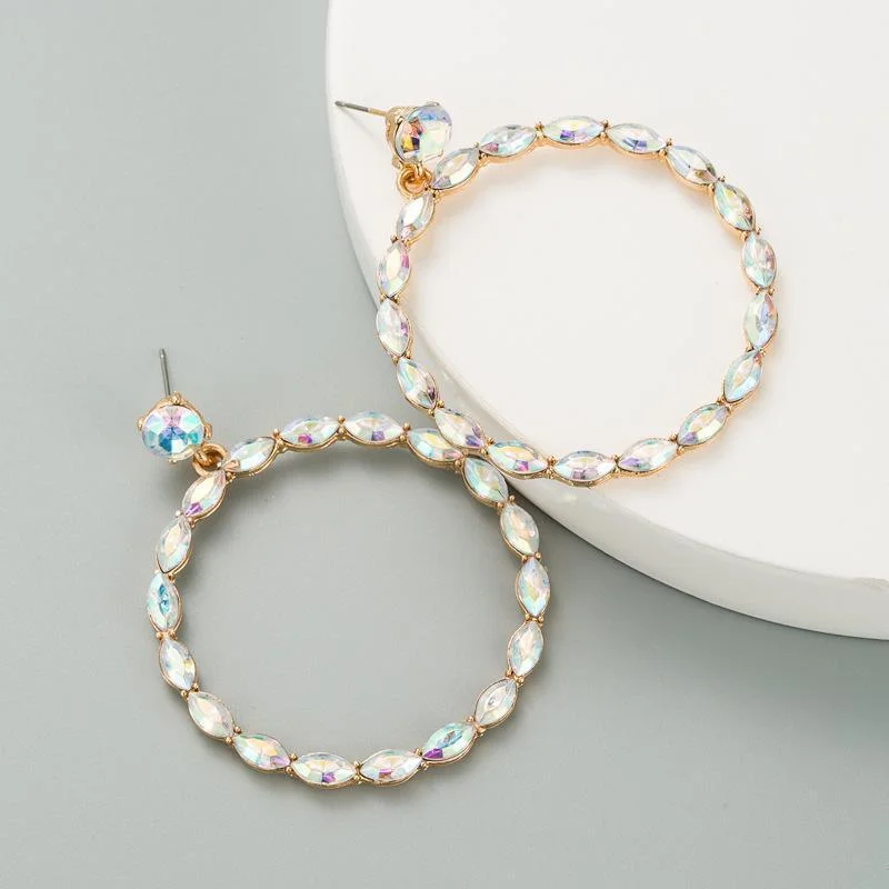Women hollow circle rhinestone earings