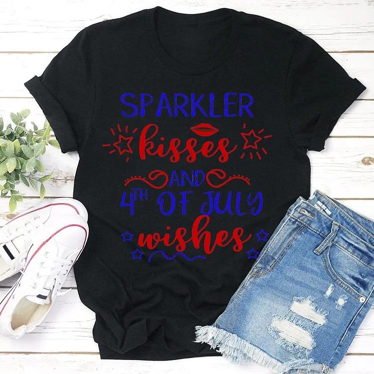 Sparkler Kisses 4th of July  T-shirt Tee - 01961-Annaletters