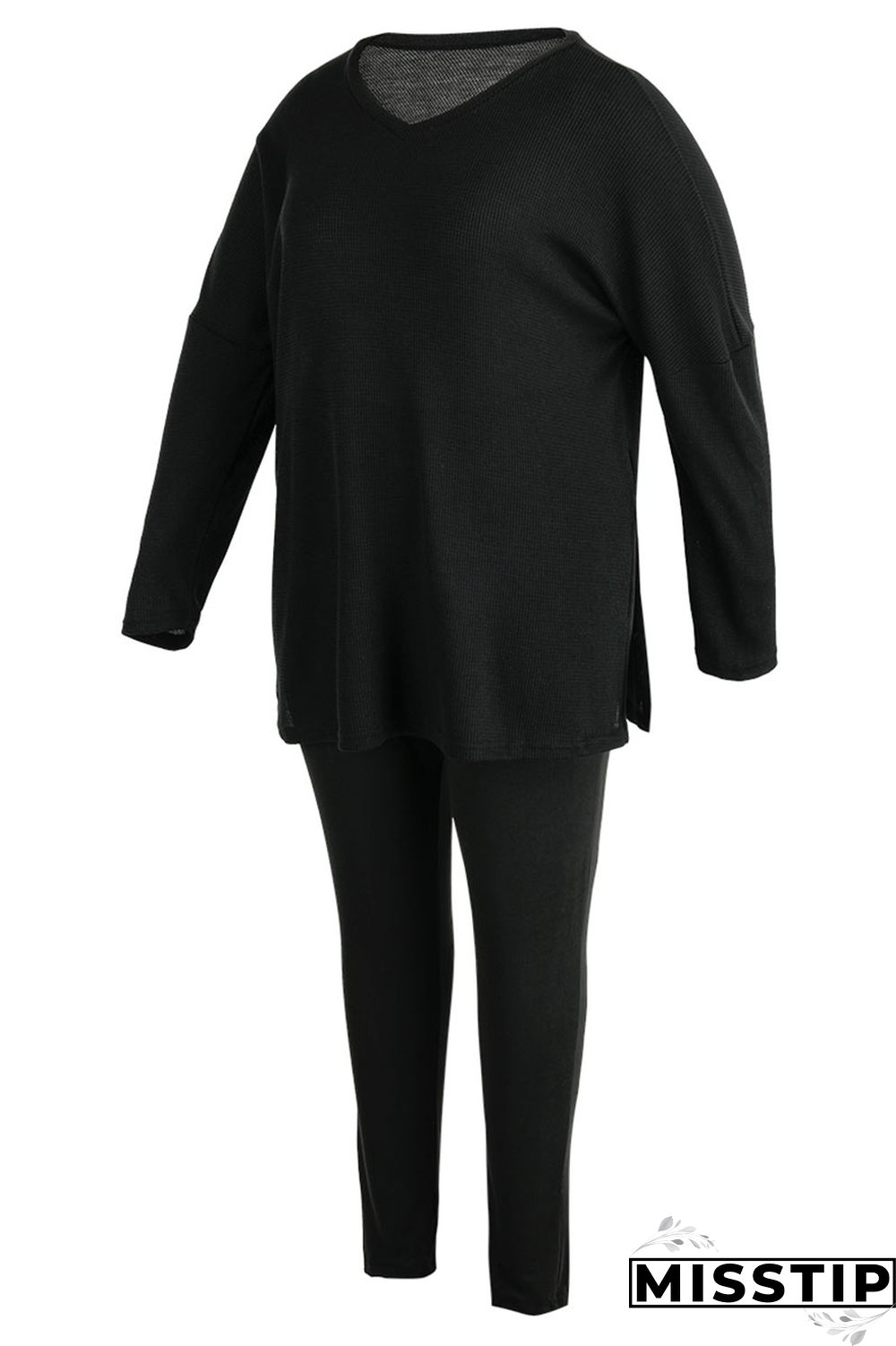 Rose Red Casual Solid Patchwork Slit V Neck Plus Size Two Pieces