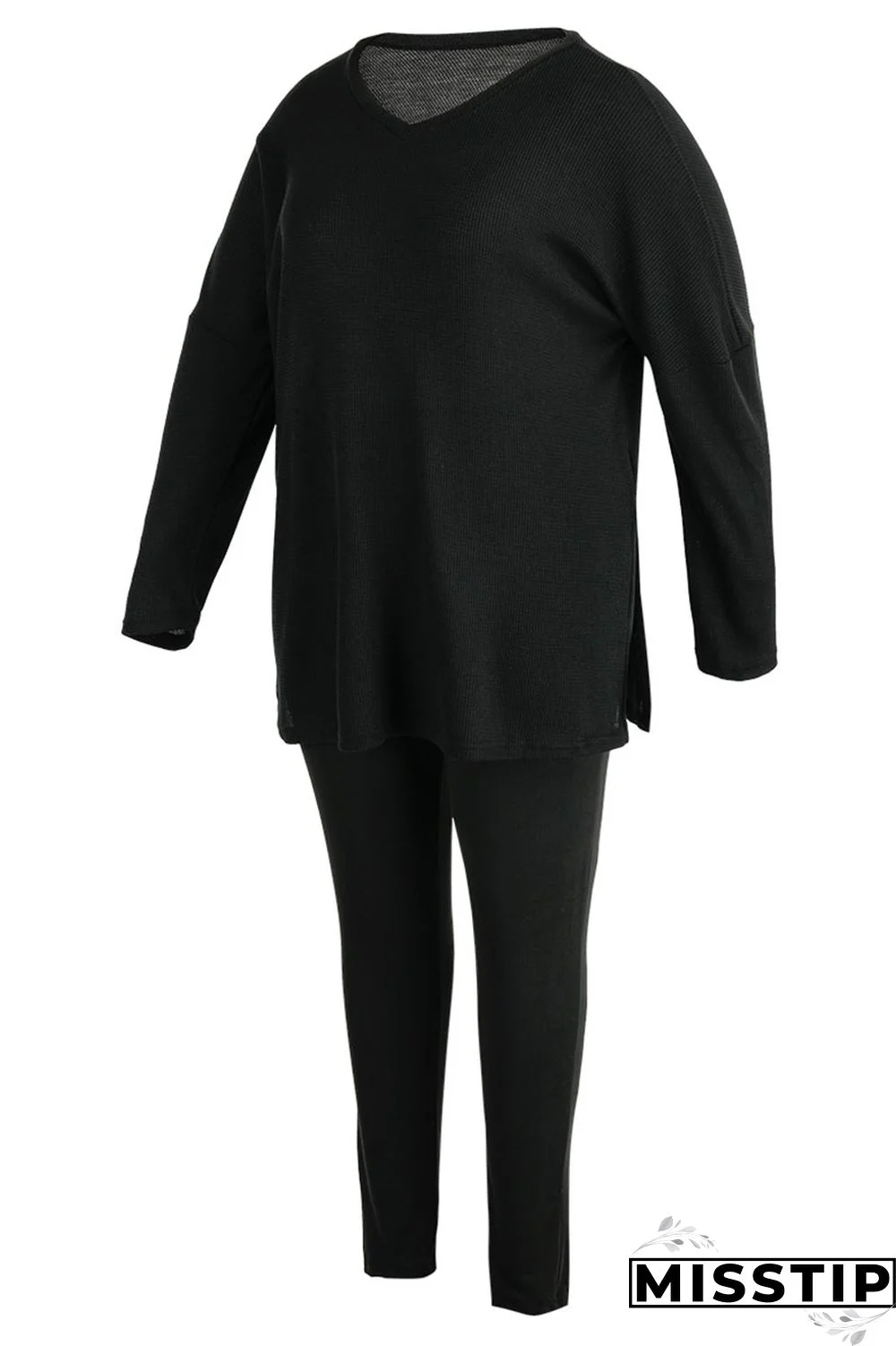 Rose Red Casual Solid Patchwork Slit V Neck Plus Size Two Pieces