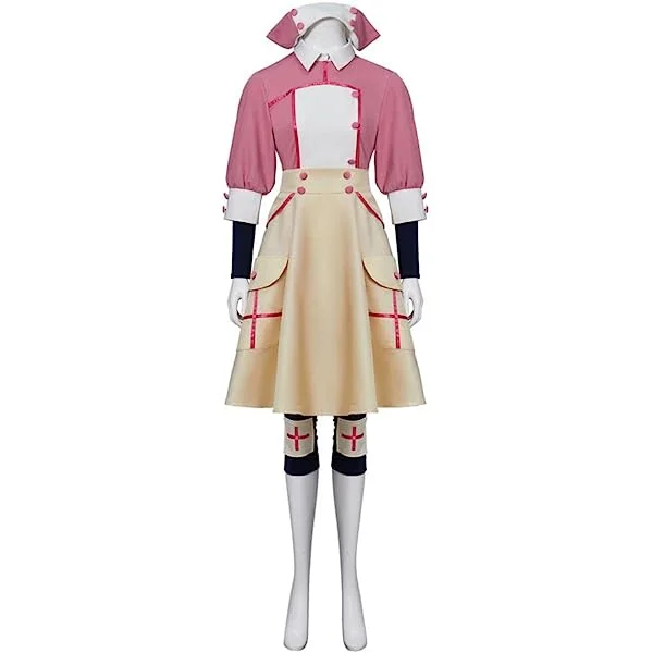 Women's Midoriya Izuku Deku Nurse Cosplay Costume Pink Dress with Hat