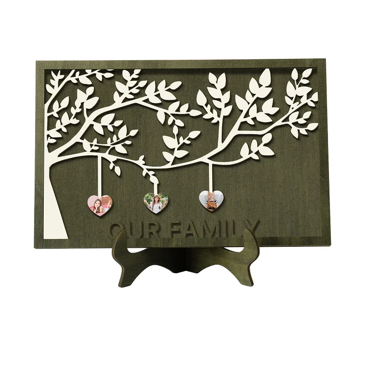 3 Photos-Personalized Family Tree Decoration Wooden Ornaments Concave And Convex Frame  Custom Photos For  Our Family