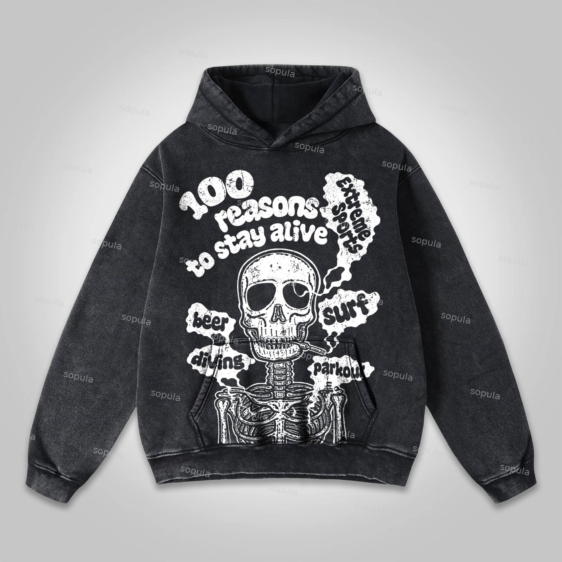 Sopula 100 Reasons To Stay Alive Graphic Print Washed Hoodie - SOPULA