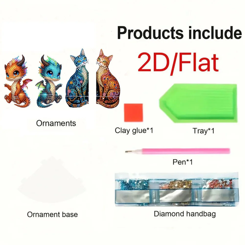 2pcs 2D Flat DIY Diamond Art Pendant DIY Home Decor Hanging Charm Decor (Kitten)