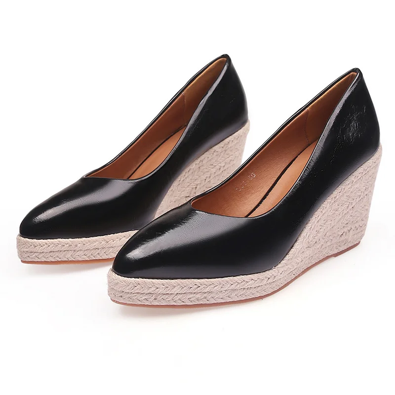 Wongn Wongn And Autumn New Fashion Slope With Shallow Single Shoes Female Platform High Heel Grass Hemp Rope Bottom