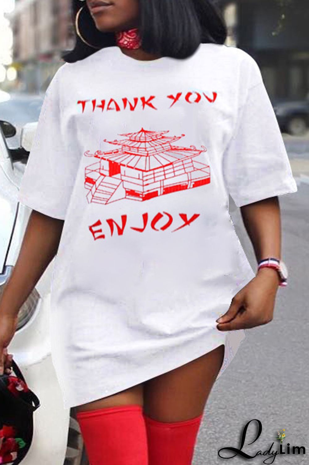 Black Fashion Casual Print Basic O Neck Short Sleeve Dress