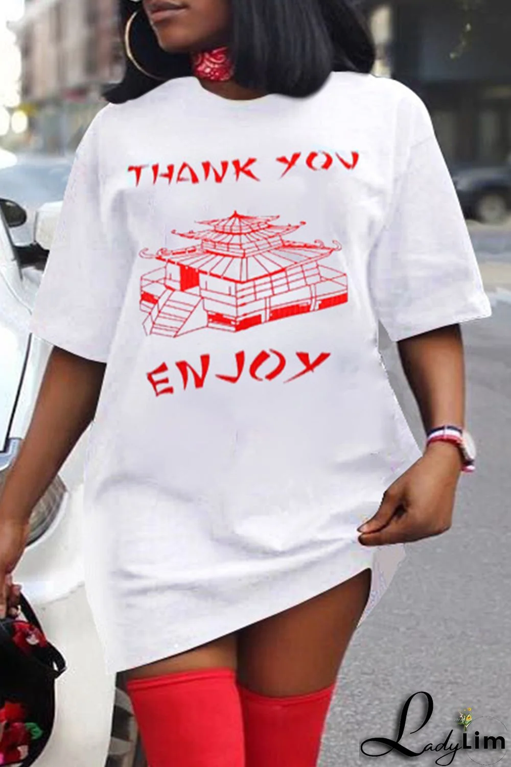 Black Fashion Casual Print Basic O Neck Short Sleeve Dress